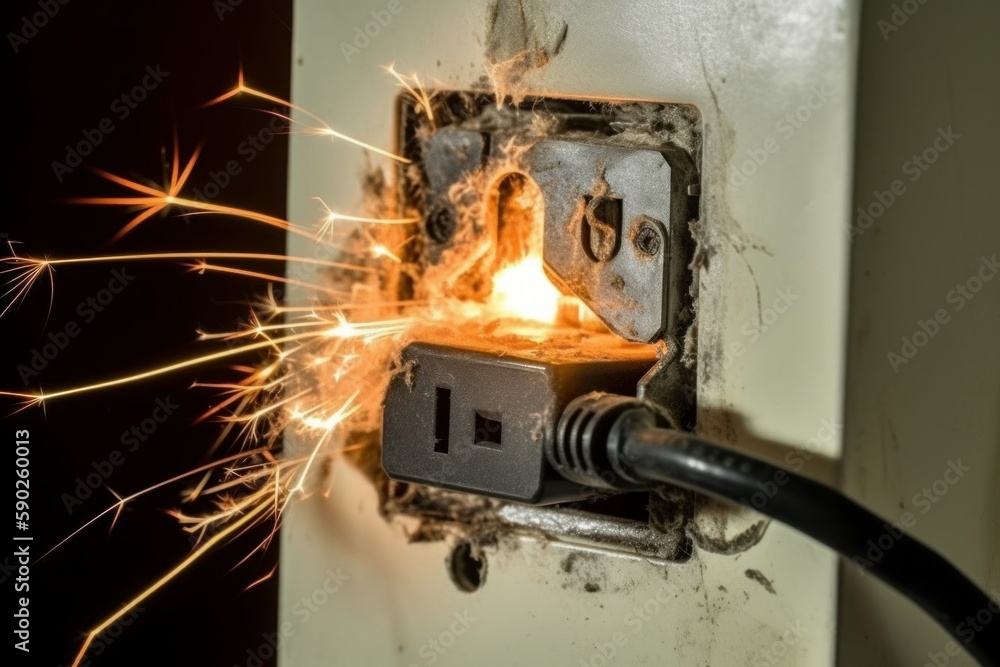 Short circuit causing sparking. Caused by substandard electrical