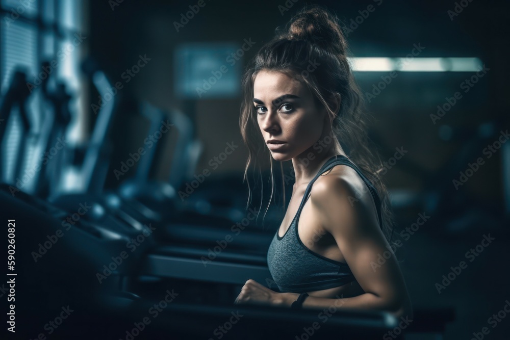 Woman exercising in a fitness club. The concept of a healthy lifestyle. AI generated, human enhanced