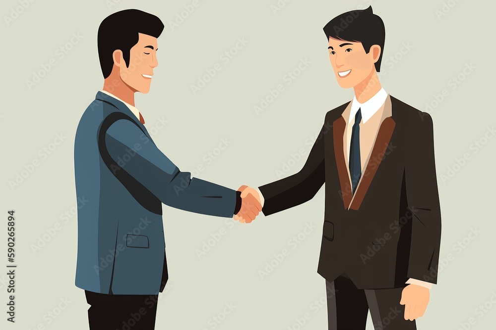 Fototapeta premium The illustration of two business men shaking the hands, ai contents of Midjourney