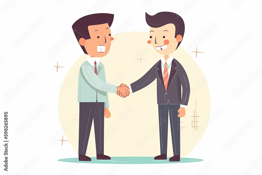 The illustration of two business men shaking the hands, ai contents of Midjourney The illustration of two business men shaking the hands, ai contents of Midjourney