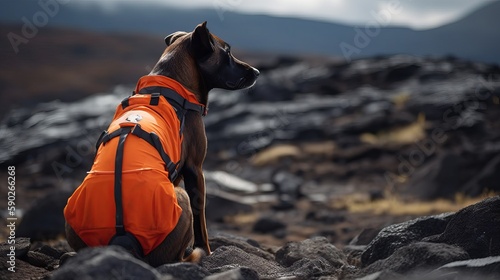Search and rescue dog. Generative AI 