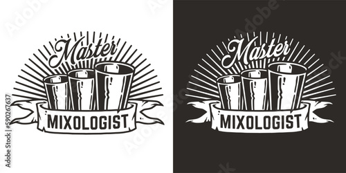 Bartender shot for bartending. Barman steel glass for cocktail bar