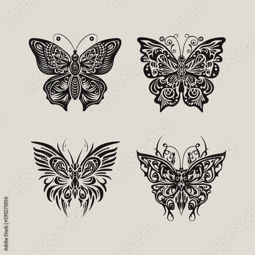 set of tattoo butterflies vector illustration.