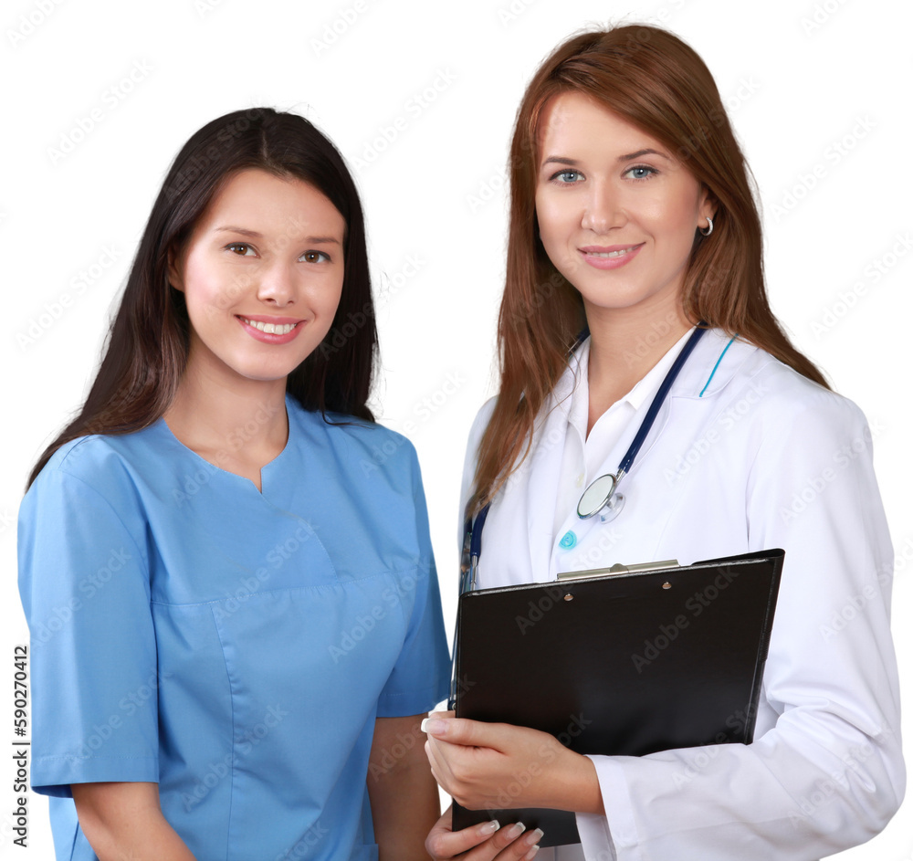 Young female doctors isolated on white background Young female doctors isolated on white background