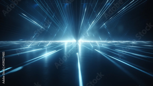 blurred rays of light on the disco floor white blue neon searchlight lights laser lines and lighting Generative AI