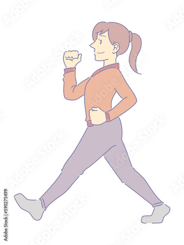 ウォーキングする女性のイラスト