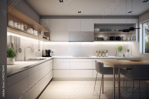 Modern kitchen interior  high key. Generative AI