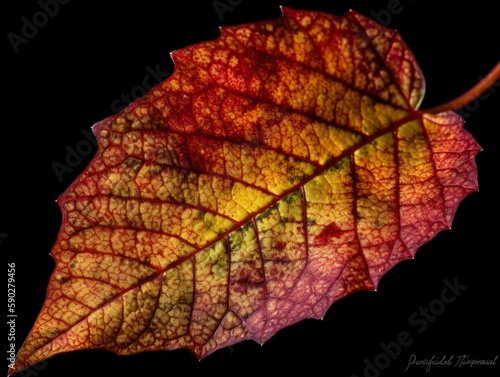 A vibrant, multi-colored autumn leaf
