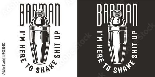 Bartender cocktail shaker for bartending. Chromed metal boston shaker for barman of cocktail bar