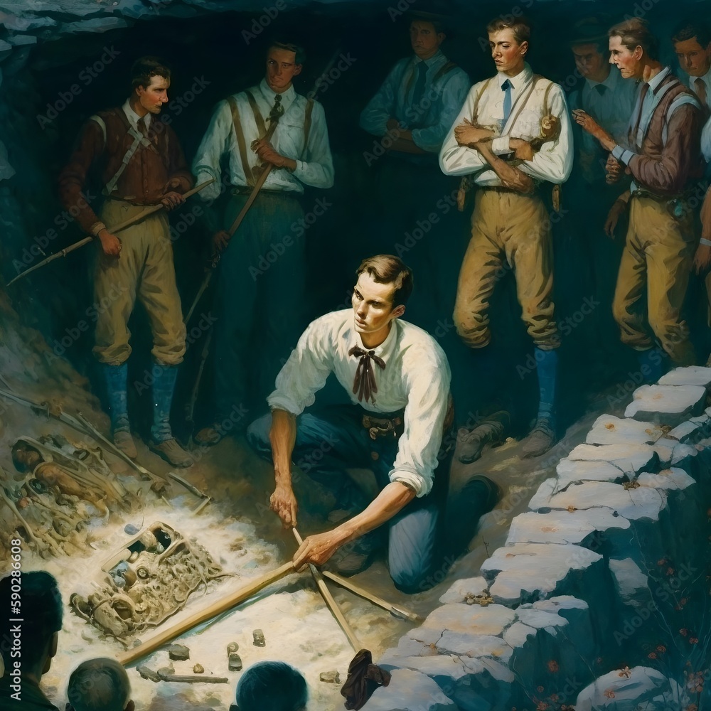mormon prophet joseph smith digging up human bones on a hill aerial