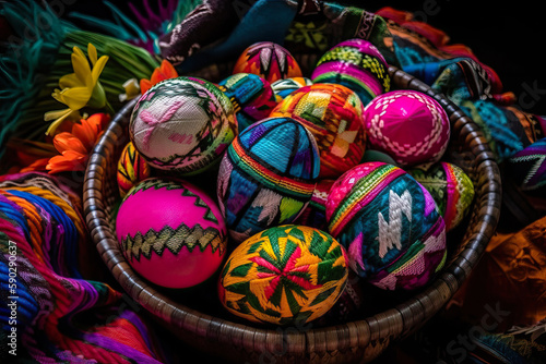 Colorful fabric Easter eggs. Generative AI