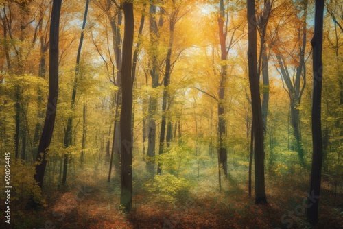 A photorealistic image of a forest with tall tree