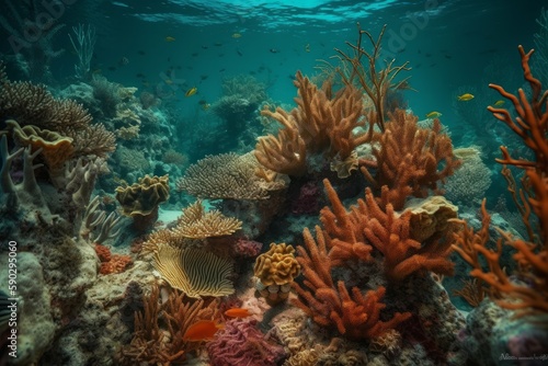 An underwater scene with colorful coral reefs © Dennis