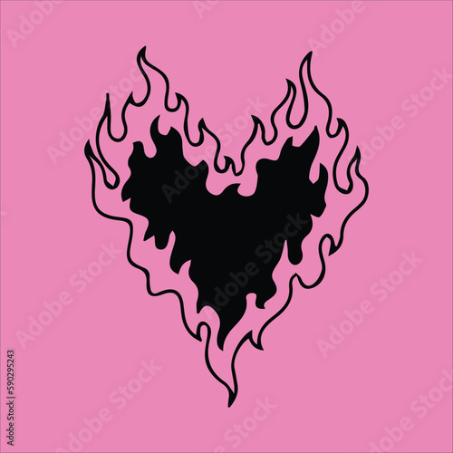 Modern fire heart vector illustration in pink and black colors