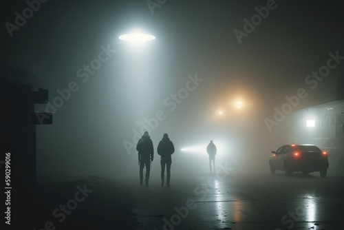 people in the fog searching the unknown. Generative AI © Kishore Newton