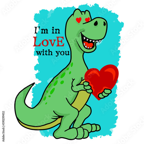 Cute Dino in Love Vector