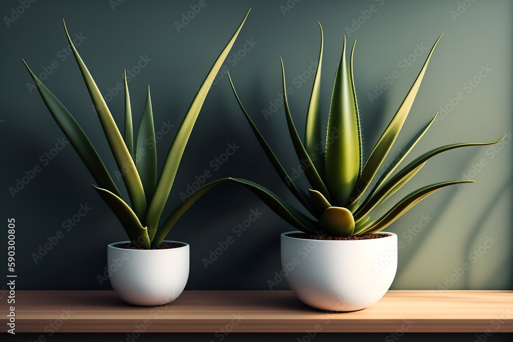 Aloe vera plant in design modern pot and white wall mock up Aloe vera plant in design modern pot and white wall mock up
