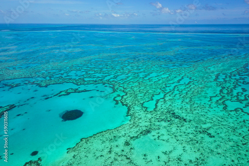 Aerial view of part of the Great Barrier Reef  the world s largest coral reef system composed of over 2 900 individual reefs and 900 islands. Coral Sea   coast of Queensland  Australia. Dec 2019