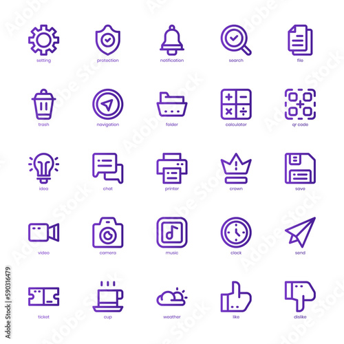 Mobile App icon pack for your website design, logo, app, and user interface. Mobile App icon basic line gradient design. Vector graphics illustration and editable stroke. © Yaprativa