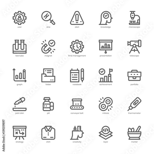 Research and Development Icon pack for your website design, logo, app, and user interface. Research and Development Icon outline design. Vector graphics illustration and editable stroke.