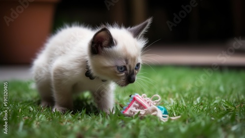 Adorable Balinese Kitten Playing with Toy © Emojibb.Family