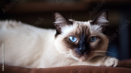 Gorgeous Balinese Cat Relaxing on the Couch