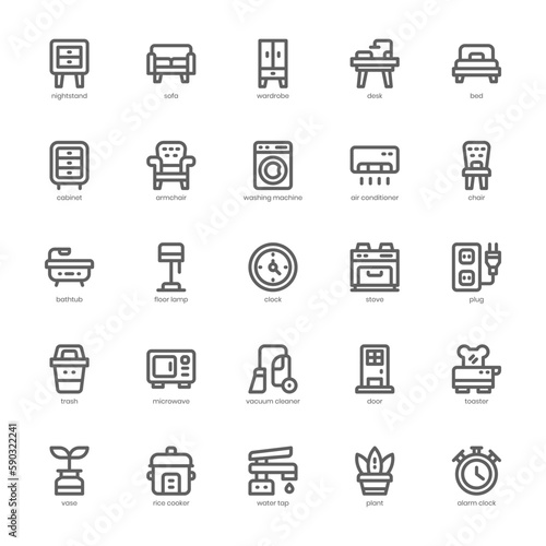 Household Equipment Icon pack for your website design, logo, app, and user interface. Household Equipment Icon outline design. Vector graphics illustration and editable stroke.