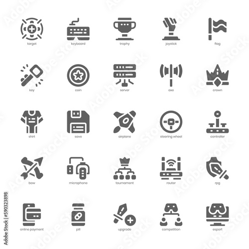 Esport Gaming Icon pack for your website design, logo, app, and user interface. Esport Gaming Icon glyph design. Vector graphics illustration and editable stroke.