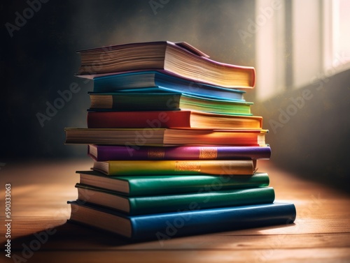 A stack of colorful books