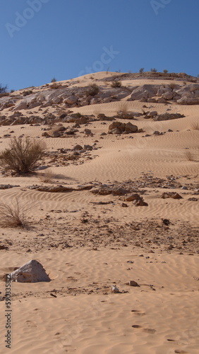 Rugged slope of a hill in the Sahara Desert  outside of Douz  Tunisia