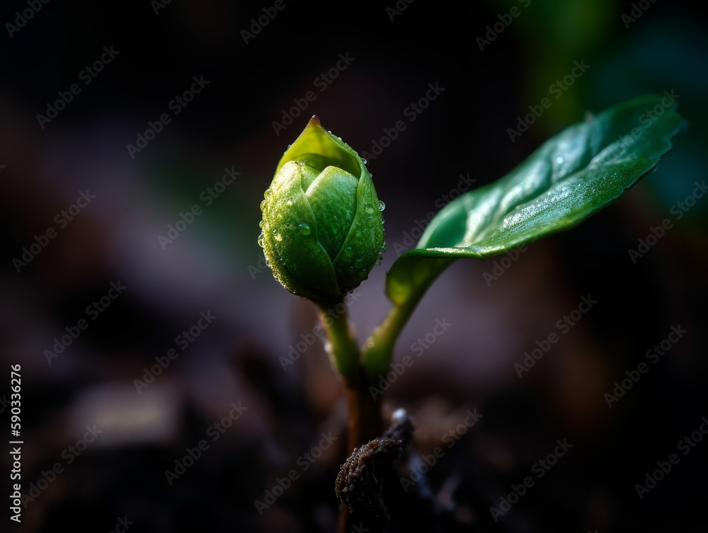 A small, unopened bud on a green stem A small, unopened bud on a green stem
