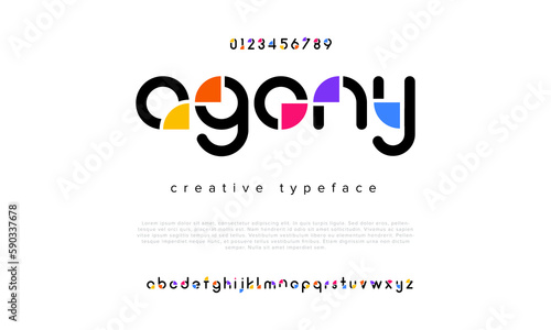 Agony abstract digital technology logo font alphabet. Minimal modern urban fonts for logo, brand etc. Typography typeface uppercase lowercase and number. vector illustration
