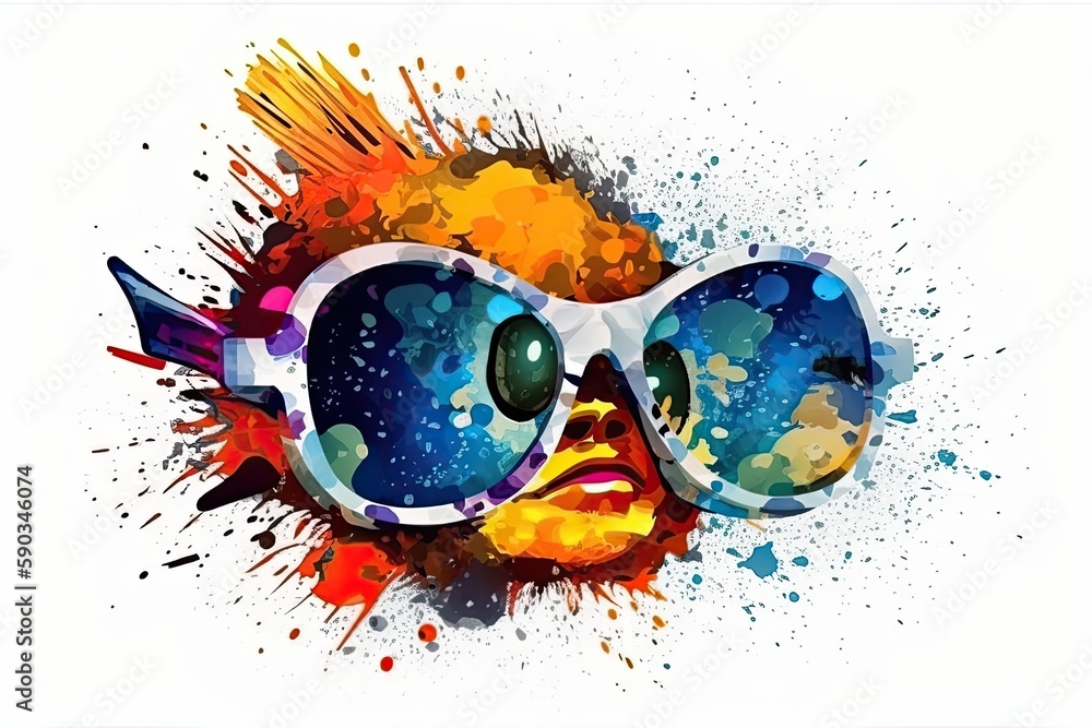fish in sunglasses realistic with paint splatter abstract  