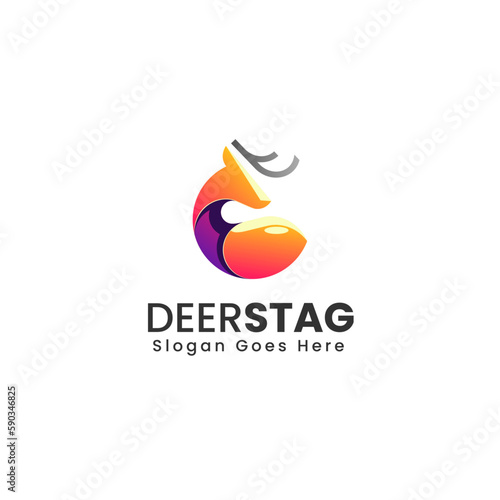 Vector Logo Illustration Deer Gradient Colorful Style