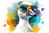 goose in sunglasses realistic with paint splatter abstract  