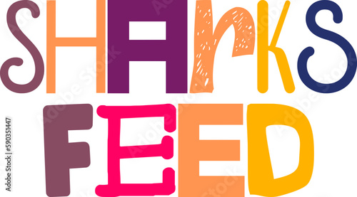 Sharks Feed Typography Illustration for Bookmark , Book Cover, Brochure, Stationery