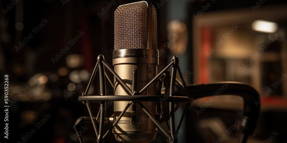 Microphone for podcast in studio, lifestyle concept, image created with AI  Illustration Stock | Adobe Stock