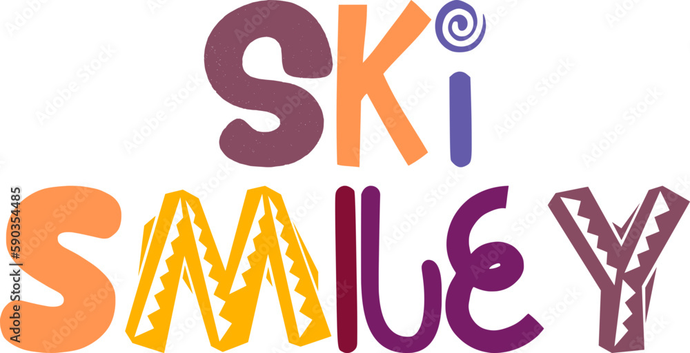 Ski Smiley Calligraphy Illustration for Book Cover, Newsletter, Stationery, Poster