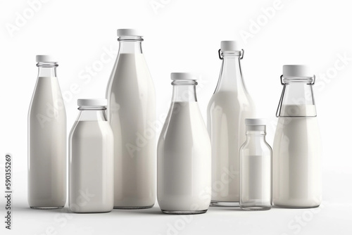 milk bottles, isolated on a white background. generative AI