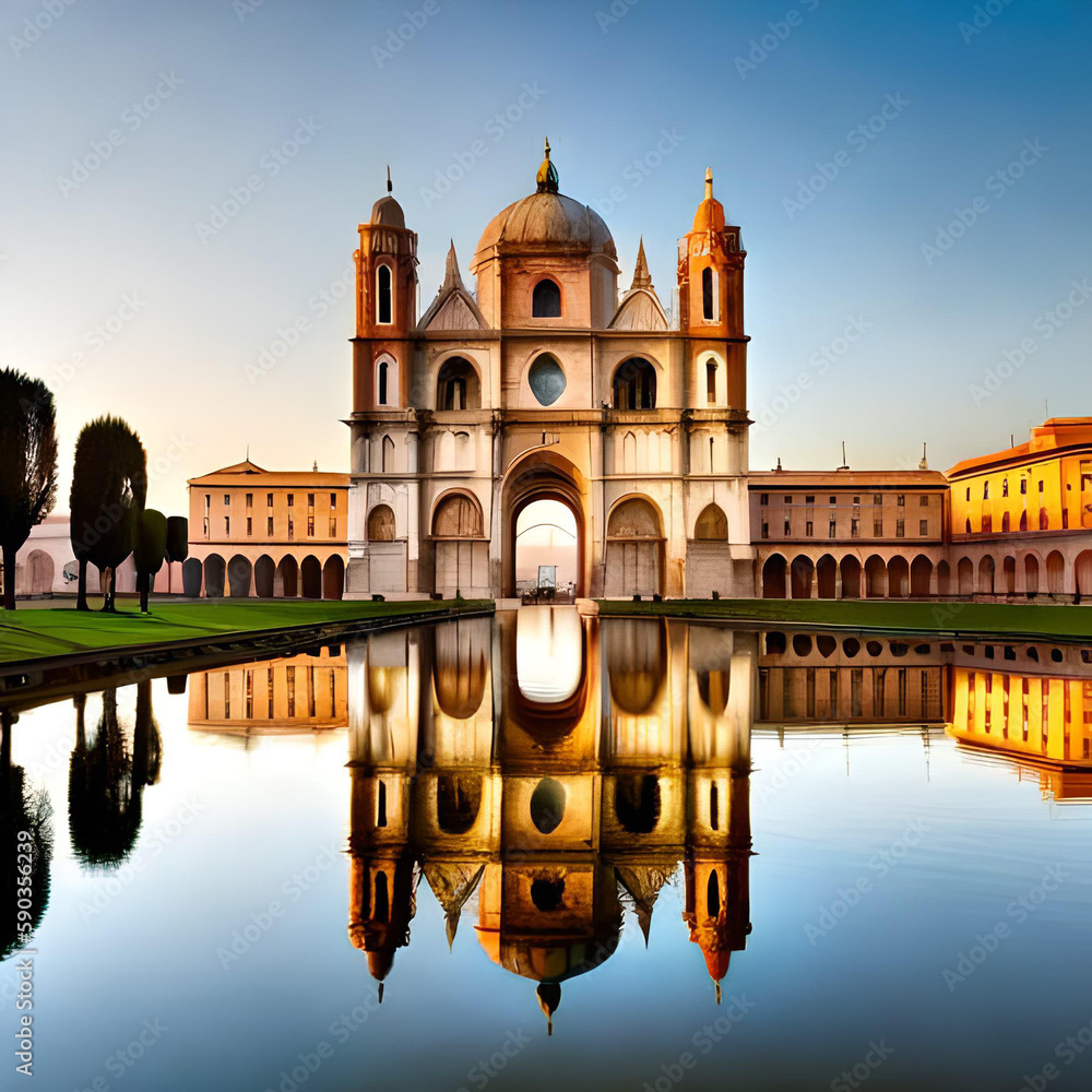 reflection of the cathedral in the water