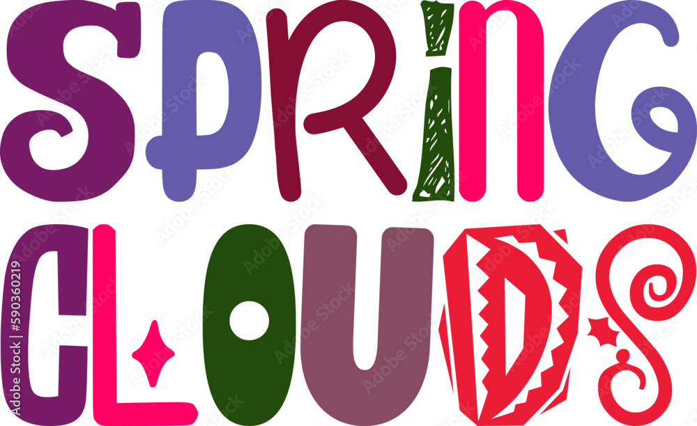 Spring Clouds Calligraphy Illustration for Label, Banner, Logo, Sticker 