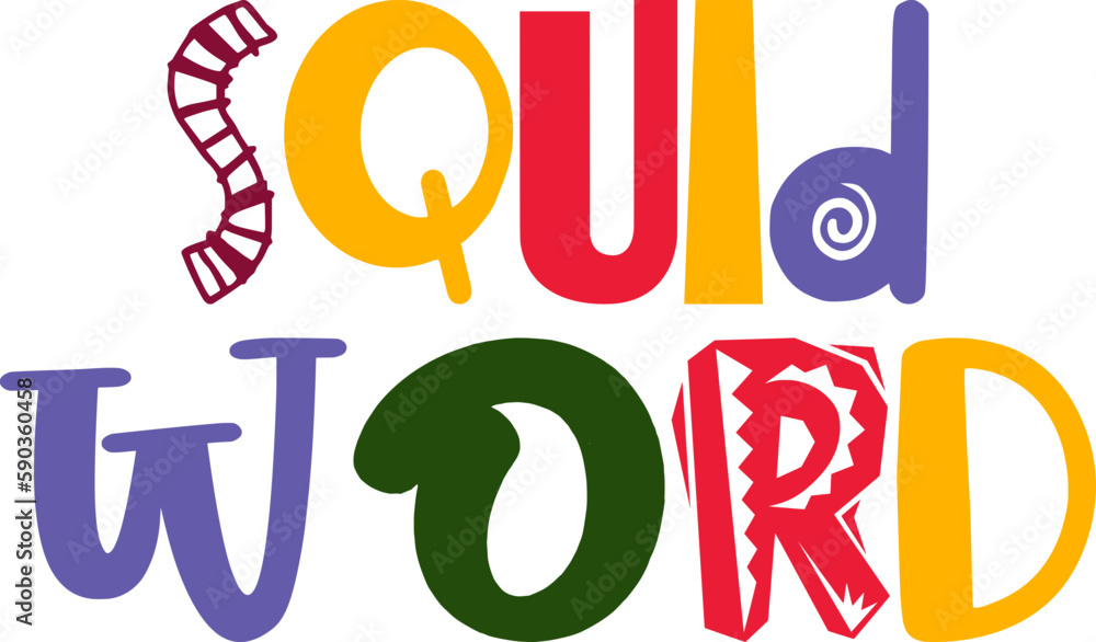 Squid Word Hand Lettering Illustration for Icon, Newsletter