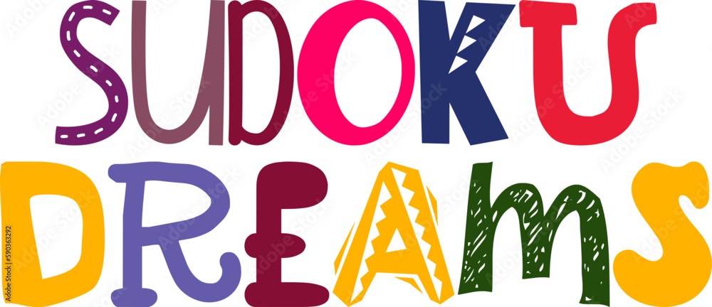 Sudoku Dreams Hand Lettering Illustration for Postcard , Book Cover, Poster, Bookmark 