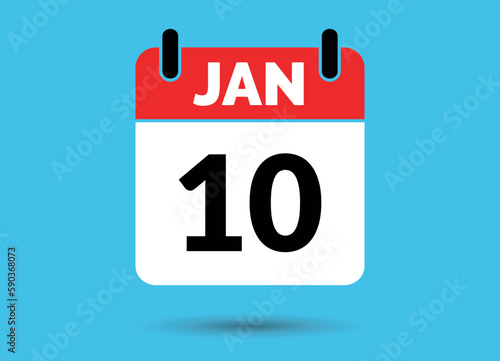 10 January Calendar Date Flat Icon Day 10 Vector Illustration