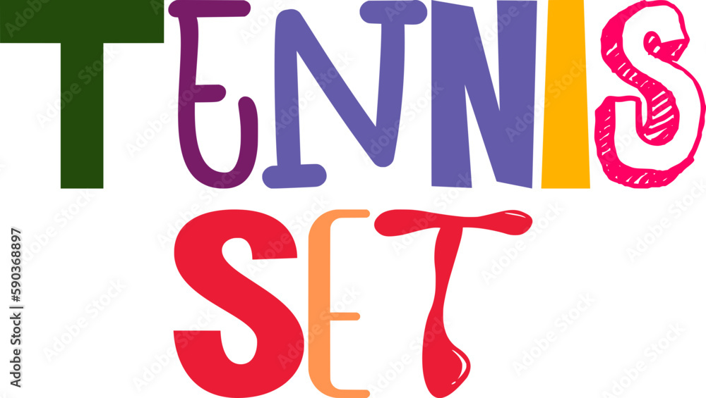 Tennis Set Typography Illustration for Mug Design, T-Shirt Design, Newsletter, Poster