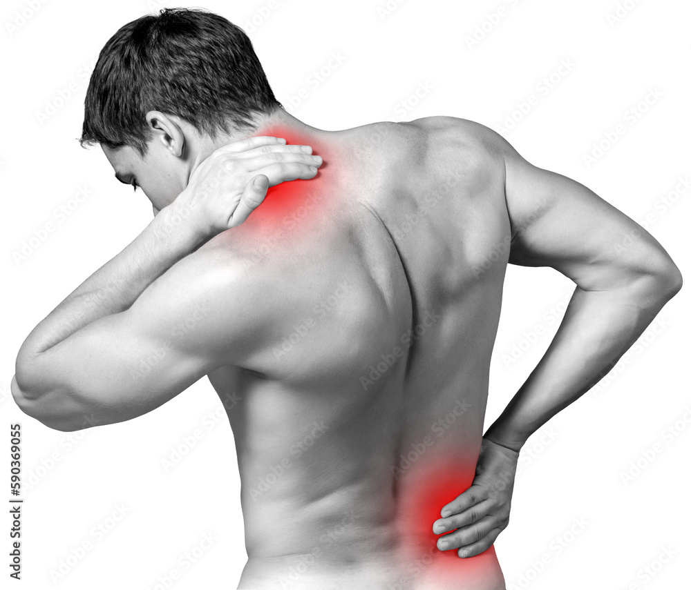 Fotografie Strong man with neck pain, back view