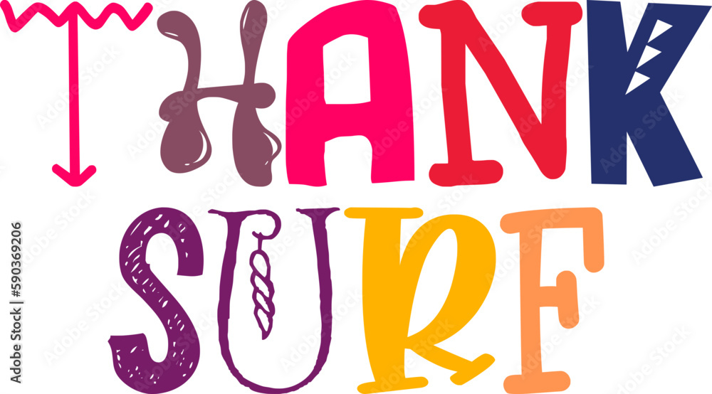 Thank Surf Hand Lettering Illustration for Banner, Newsletter, Mug Design, Stationery