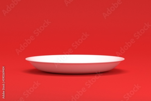 empty white plate on a red background - luxury ceramic plate © Chamli_Pr