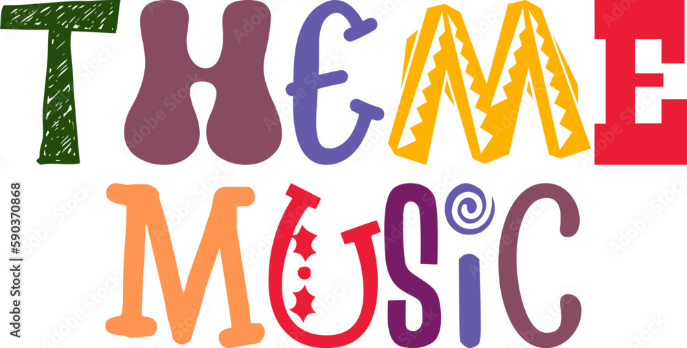 Theme Music Hand Lettering Illustration for Poster, T-Shirt Design, Flyer, Sticker Theme Music Hand Lettering Illustration for Poster, T-Shirt Design, Flyer, Sticker
