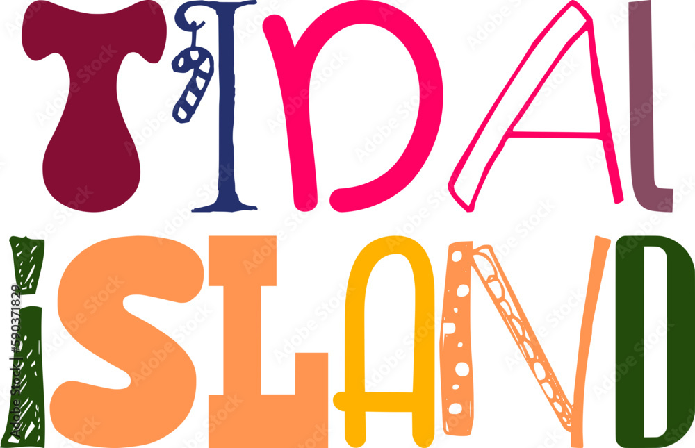 Tidal Island Calligraphy Illustration for Label, Logo, Stationery, Icon